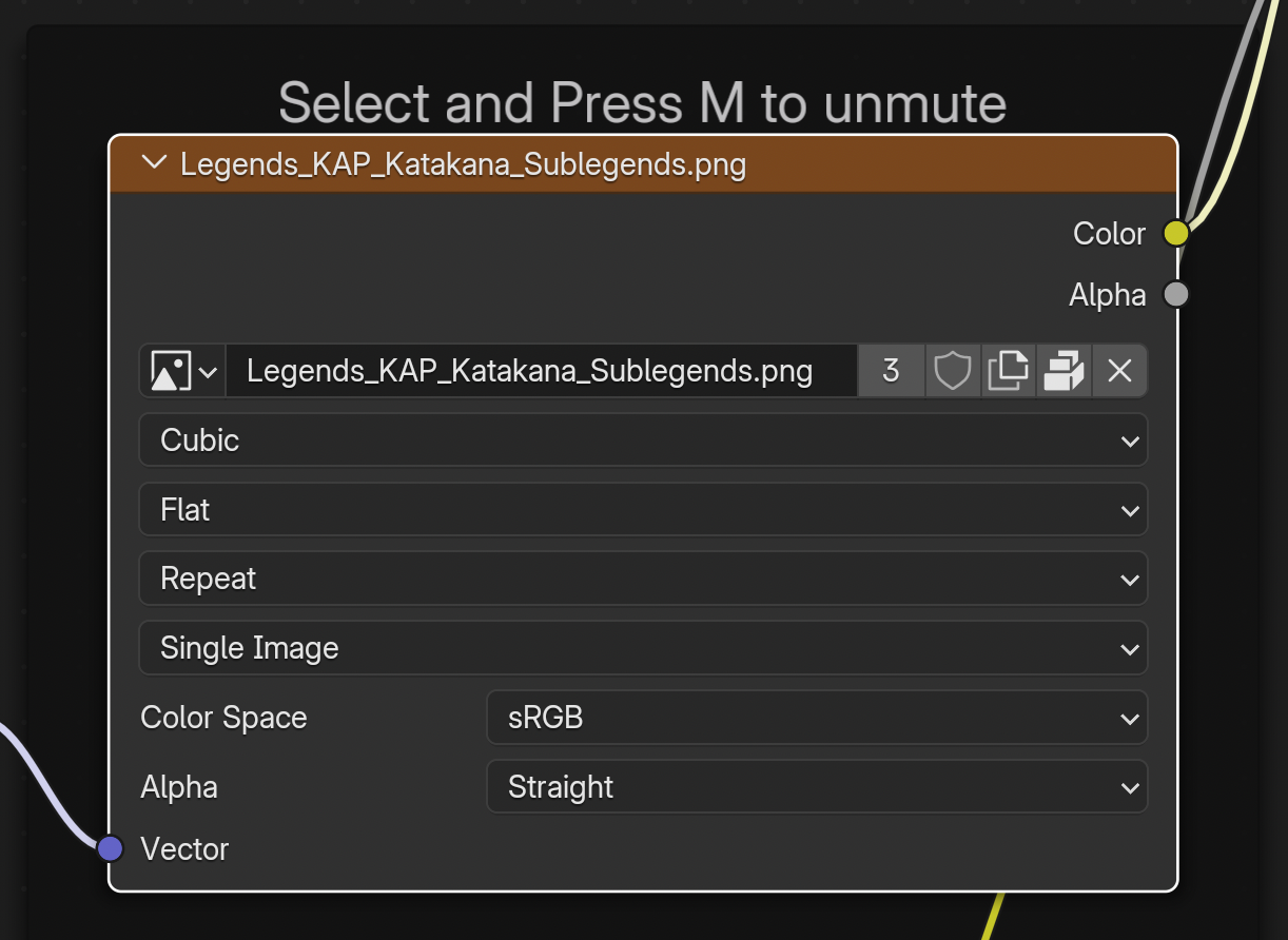 A screenshot from Blender showing the Image Texture for Katakana sublegends