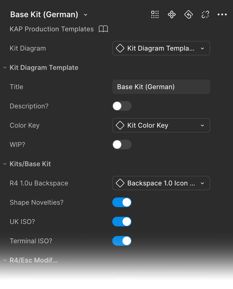 A screenshot of the Base Kit (German) component properties in Figma