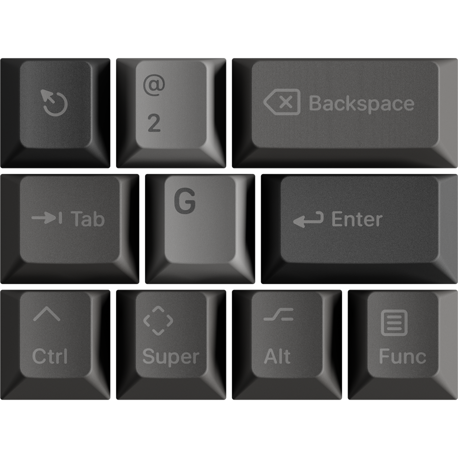 A rendered image showing several of the keycap legends from KAP Legend System